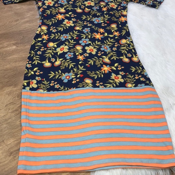 LULAROE small floral & striped midi T-shirt dress - Picture 5 of 6
